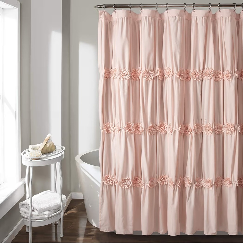 Lush Decor Darla Shower Curtain Single Blush -Flower Fabric Vintage Decor 72x72”